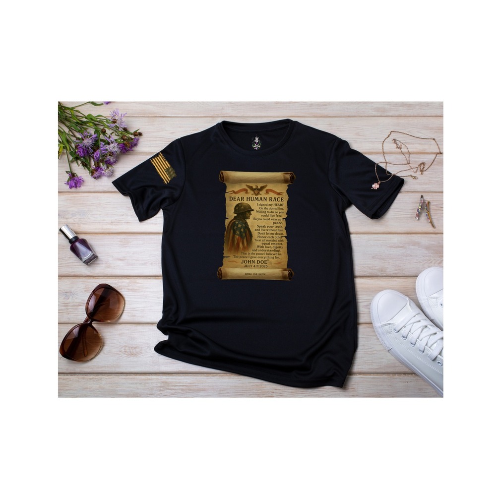 4th of July Graphic T-Shirt Dear Human Race Patriotic Soldier‎ Print Tee Med
